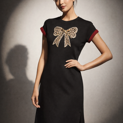 Embellished Bow Midi T-Shirt Dress