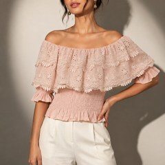 Tiered Broderie Off-Shoulder Top