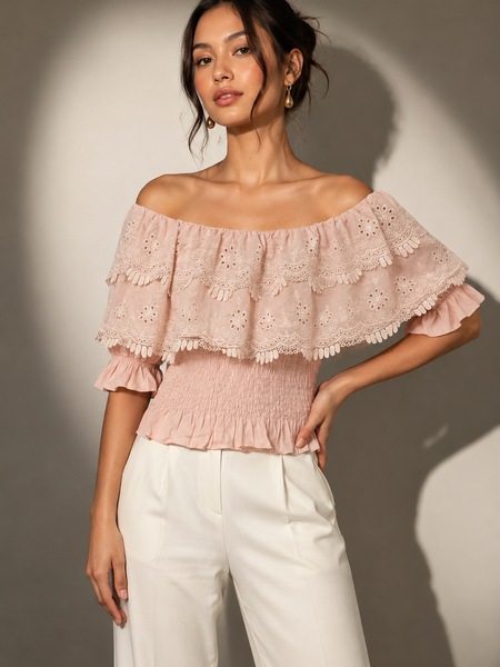 Tiered Broderie Off-Shoulder Top