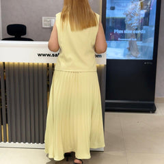 Embroidered Vest & Pleated Midi Skirt Set