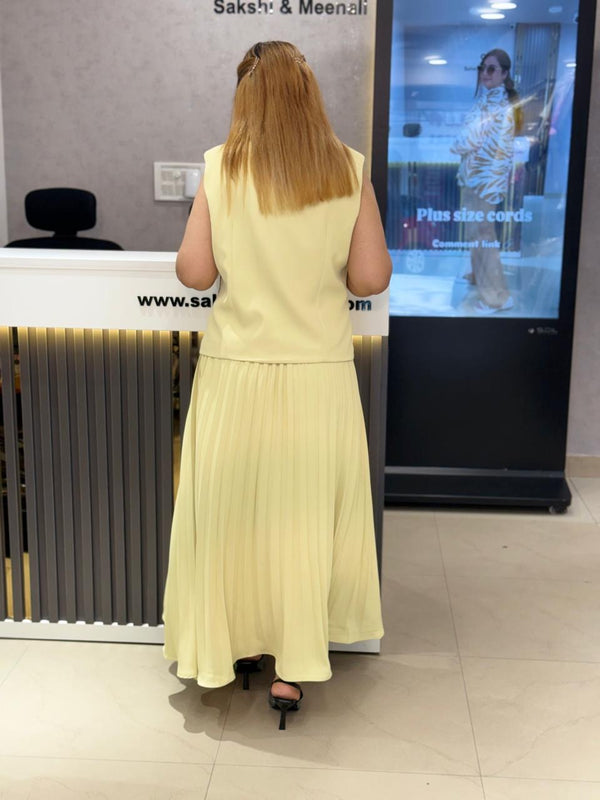 Embroidered Vest & Pleated Midi Skirt Set