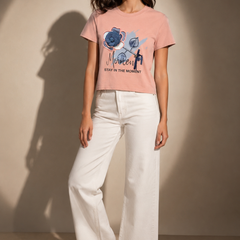Floral Appliqué Graphic Cropped T-Shirt
