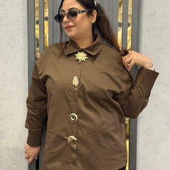 Oversized Satin-Effect Shirt with Jewel Appliqué