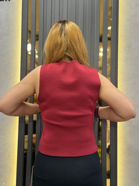 Sleeveless Top with Sculptural Metal Detail