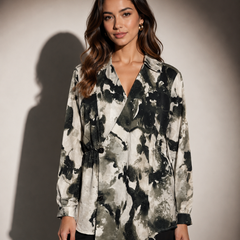 Abstract Print Wrap-Front Tunic Top