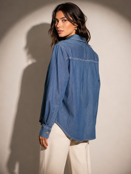 Embroidered Denim-Style Shirt