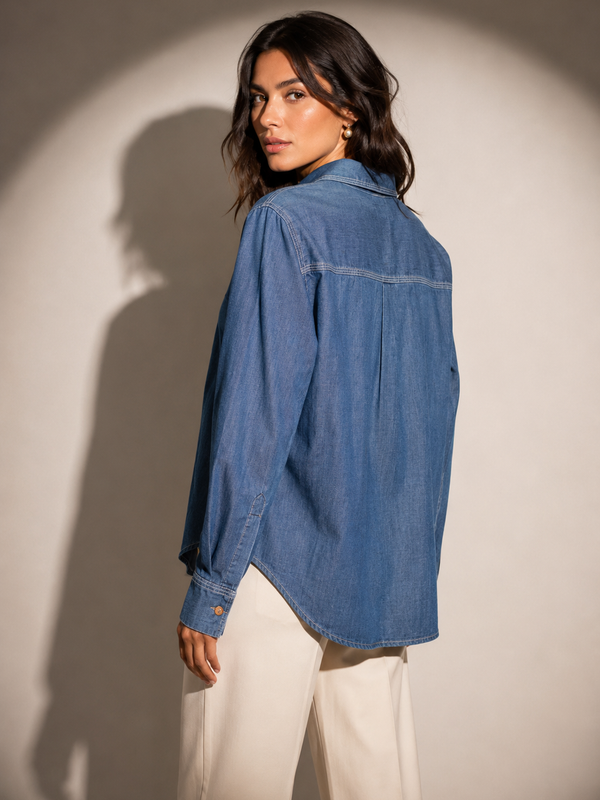 Embroidered Denim-Style Shirt