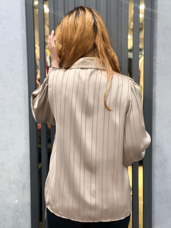 Pinstripe Satin-Feel Shirt