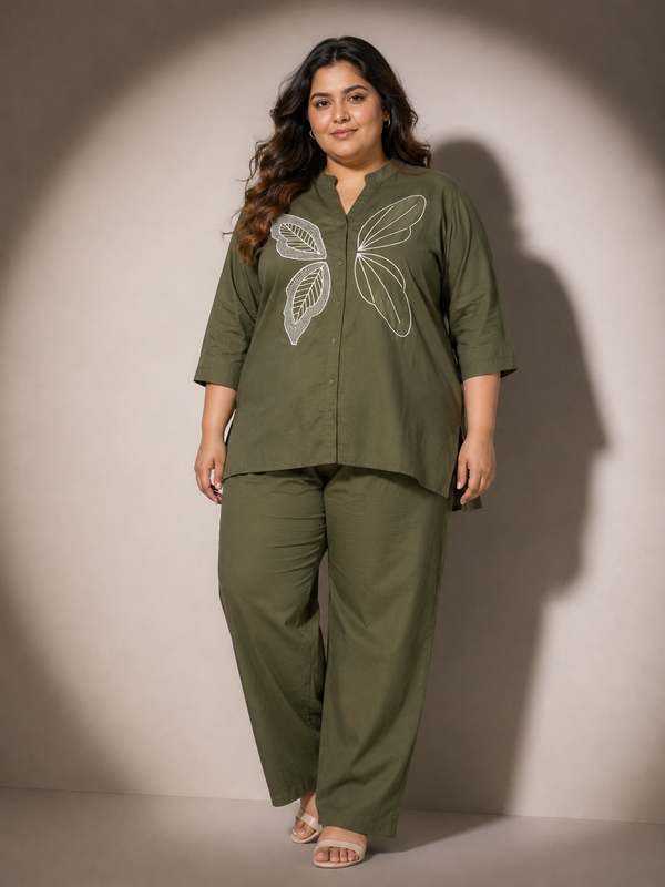 EMBROIDERED LEAF DETAIL CO-ORD SET