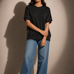 Embellished Knit Panel Top