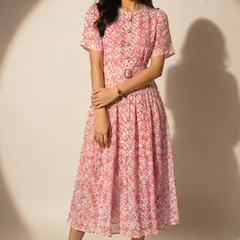 Floral Print Belted Midi Dress