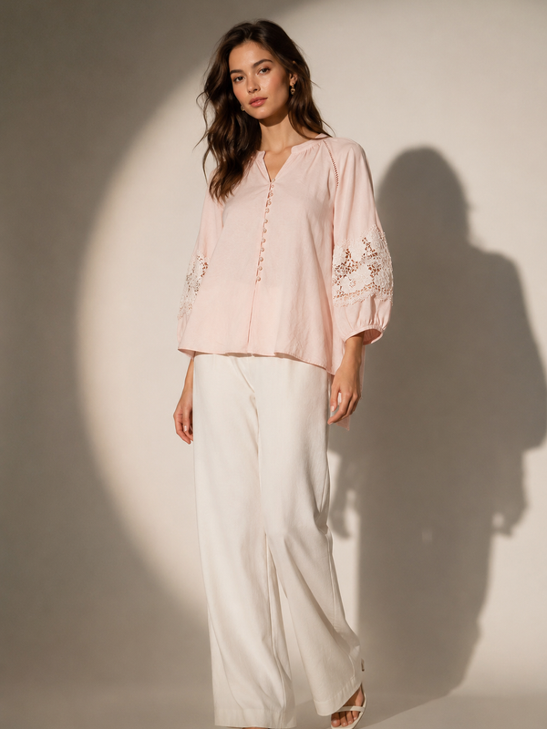 Lace-Detail Peasant Blouse