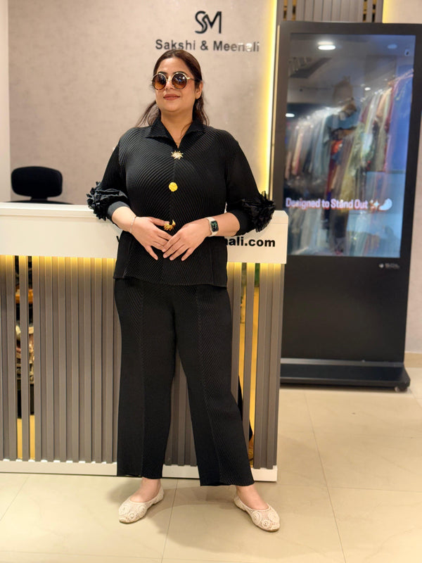 Textured Co-Ord Set with Ruffle Sleeve Detail