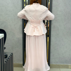 Embellished Structured Peplum Jacket with Pleated Skirt