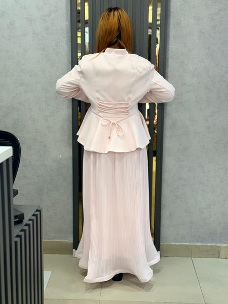 Embellished Structured Peplum Jacket with Pleated Skirt