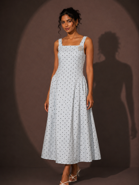 Embellished Polka Dot Midi Dress