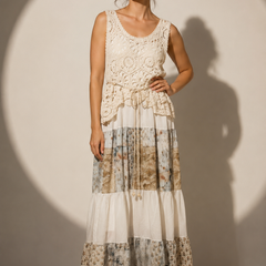 Crochet Panel Tiered Maxi Dress