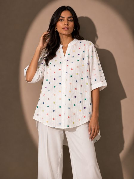 Embroidered Dot Detail Relaxed Tunic