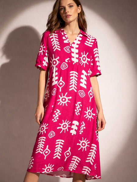 Printed Midi Dress with Flared Silhouette