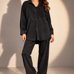 Textured Corduroy Shirt & Wide-Leg Trousers Set