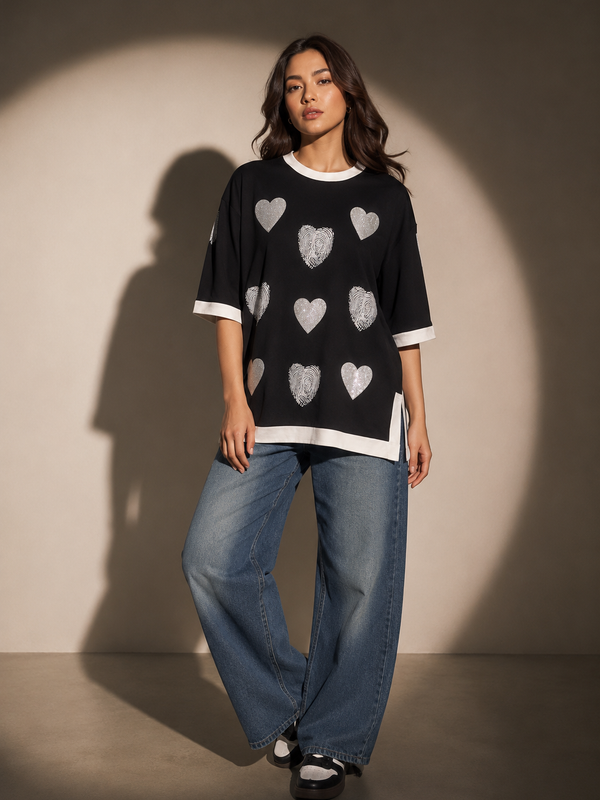 Heart Print Relaxed Fit T-Shirt
