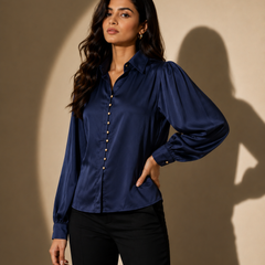 Satin Button shirt  with Pleated Sleeves