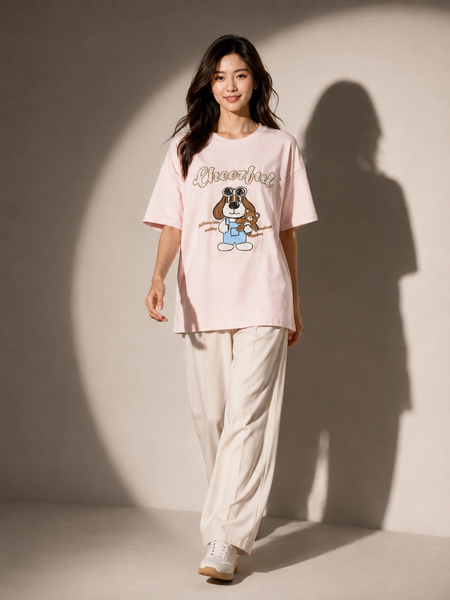 Cheerful Bear Graphic Oversized T-Shirt