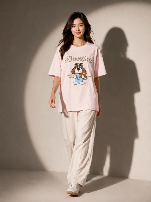 Cheerful Bear Graphic Oversized T-Shirt