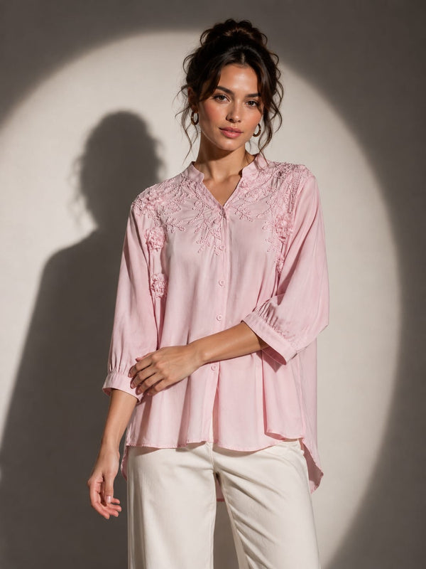 Self Floral Appliqué Relaxed Shirt