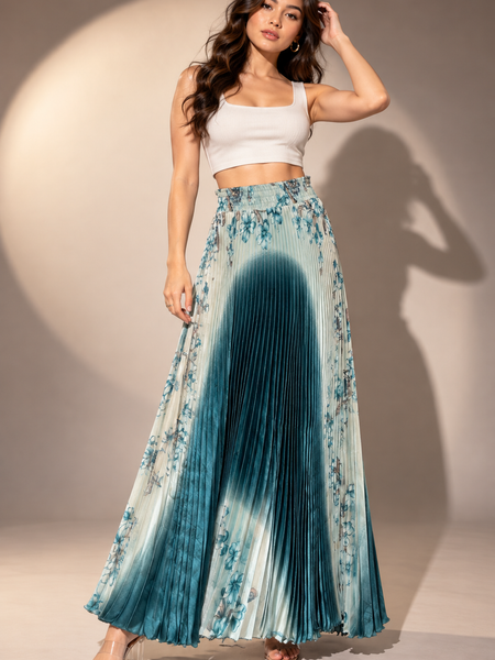 Floral Pleated Maxi Skirt