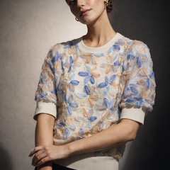 Textured Floral Embellished Knit Top