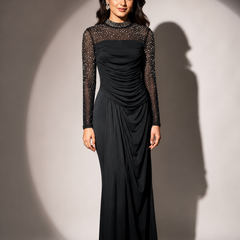 Draped Mesh Panel Maxi Dress