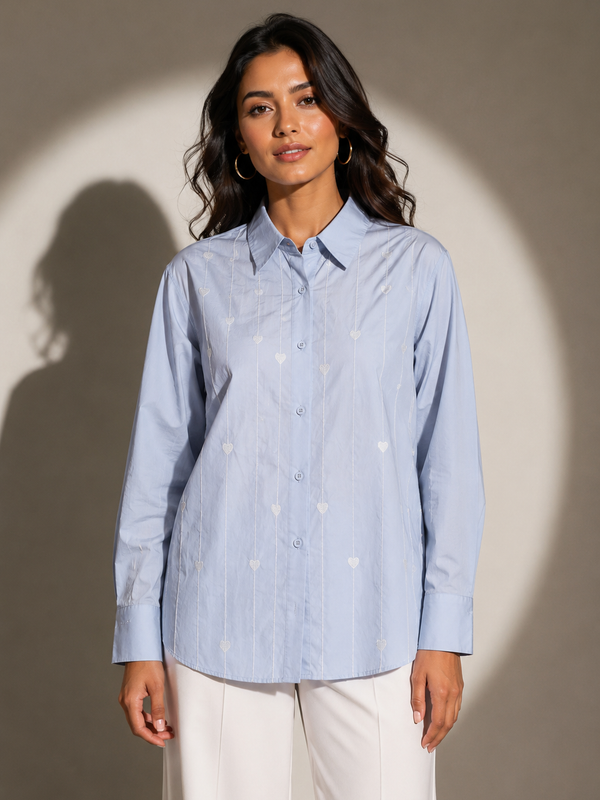 Heart Motif Embroidered Relaxed Shirt