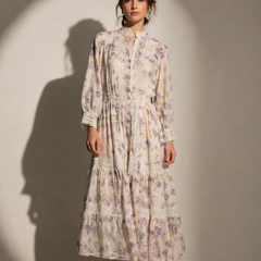 Embroidered Lace-Detail Midi Dress