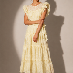Ruffled Sleeve Tiered Midi Dress