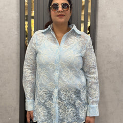 Sheer Floral Embroidered Shirt