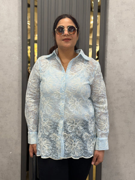 Sheer Floral Embroidered Shirt