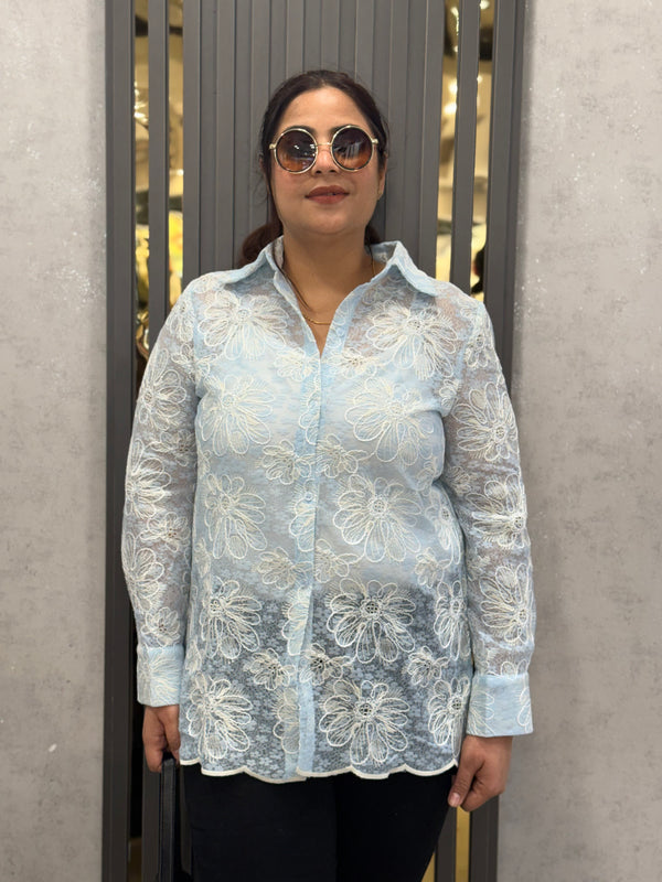 Sheer Floral Embroidered Shirt