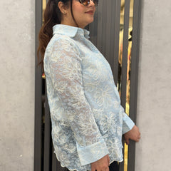 Sheer Floral Embroidered Shirt