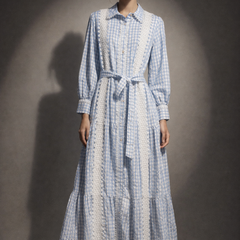 Lace Panel Check Long dress