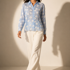 Floral Appliqué Sheer Shirt