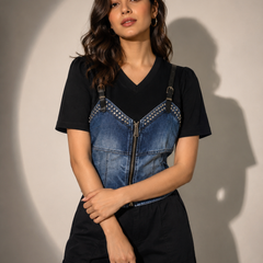 Studded Denim Layered Top