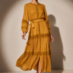 Embroidered Tiered Midi Dress