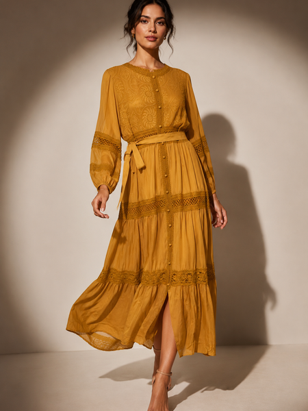 Embroidered Tiered Midi Dress