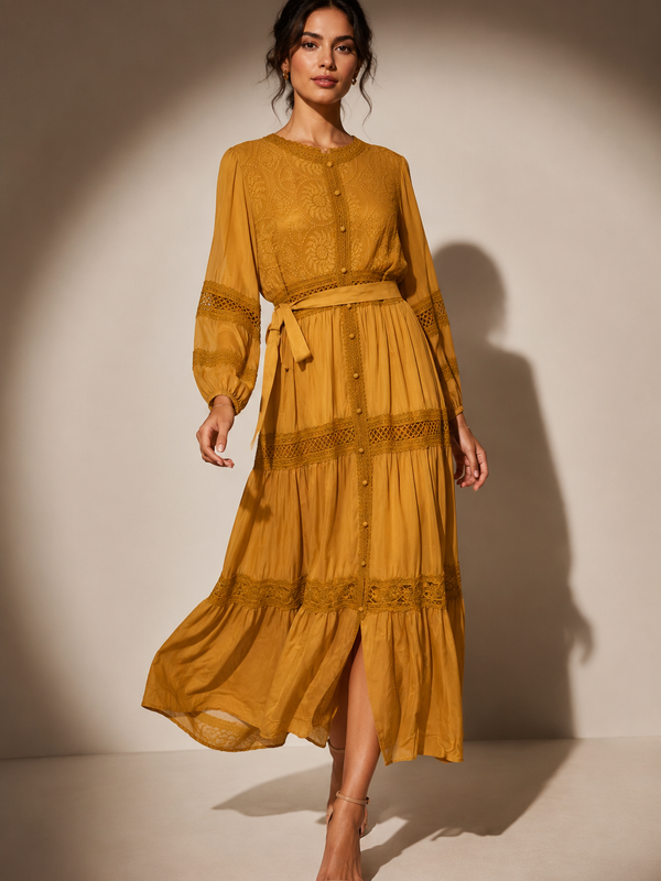 Embroidered Tiered Midi Dress
