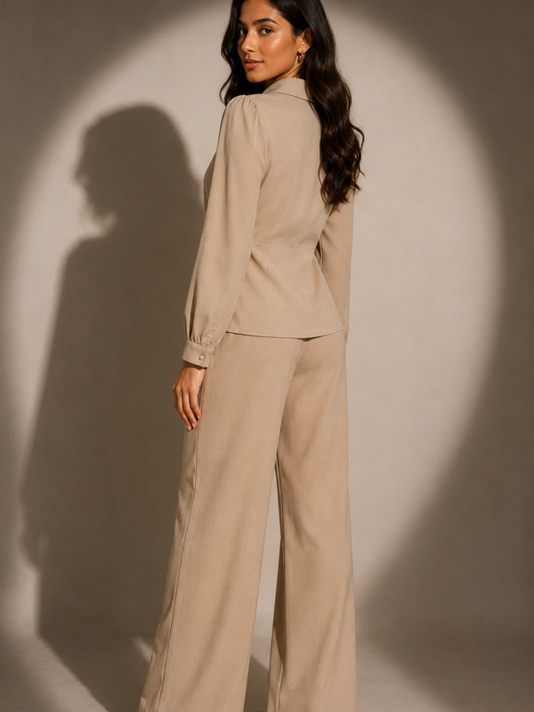 Tie-Waist Shirt & Wide-Leg Trouser Co-Ord Set