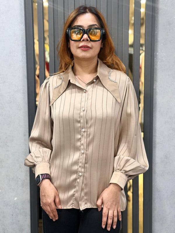 Pinstripe Satin-Feel Shirt