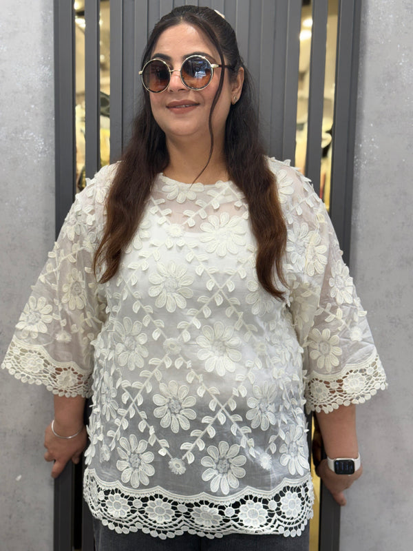 Floral Embroidered Sheer Top