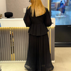 Pleated Midi Dress with Structured Bodice