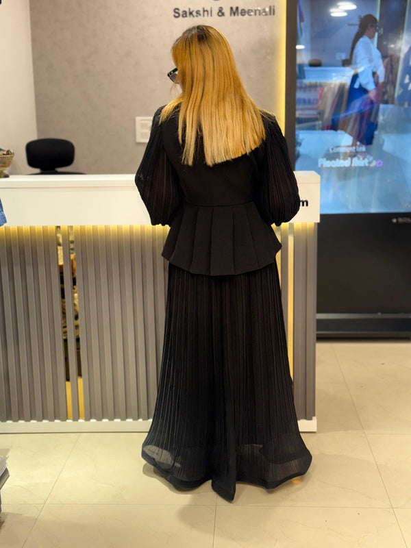 Pleated Midi Dress with Structured Bodice